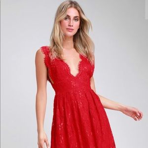 NWT Lulus Red Lace Sleeveless Midi Dress